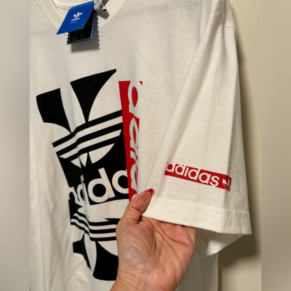 NWT Adidas Men’s White Logo Tee Size Large - Picture 3 of 7